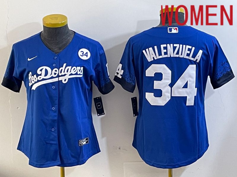 Women Los Angeles Dodgers #34 Valenzuela 2024 blue jersey 2024112008